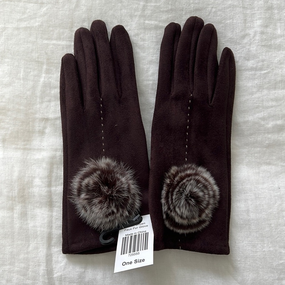Faux Fur brown suede gloves